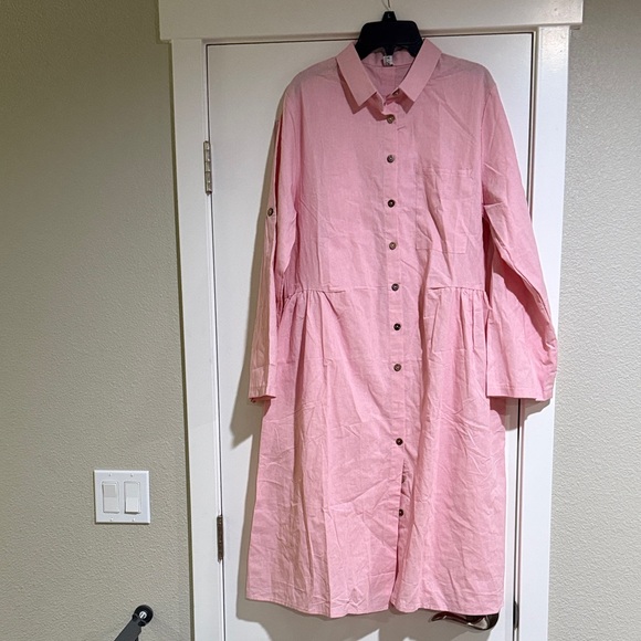 Dresses & Skirts - Pink Button-Up Long Sleeve Dress
